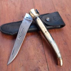 Grand Couteau LAGUIOLE ARTHAUD CHOSSON  HYPPOCAMPE Manche en Corne avec &Eacute;tui en Cuir