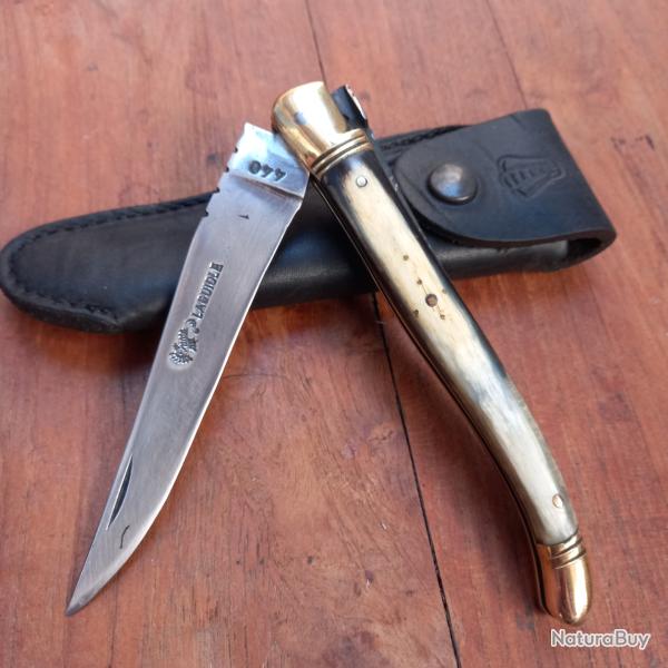 Grand Couteau LAGUIOLE ARTHAUD CHOSSON  HYPPOCAMPE Manche en Corne avec �tui en Cuir