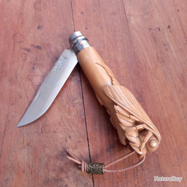 Magnifique Couteau OPINEL Inox N8 Custom Manche en Bois Sculpt�