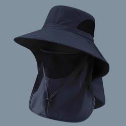 Chapeau Bob Anti UV Outdoor Rabat Cou P&ecirc;che Chasse Randonn&eacute;e Camping Protection Soleil Mixte Bleu