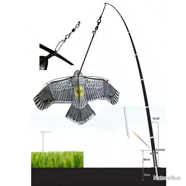 Cerf-volant effaroucheur anti-oiseaux + ligne de vol 2m + m�t 5m