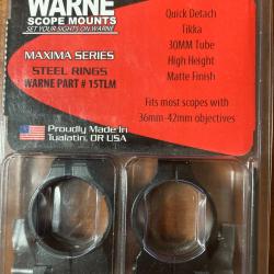 Colliers WARNE 15TLM 30mm d&eacute;tachables pour TIKKA T3/T3X