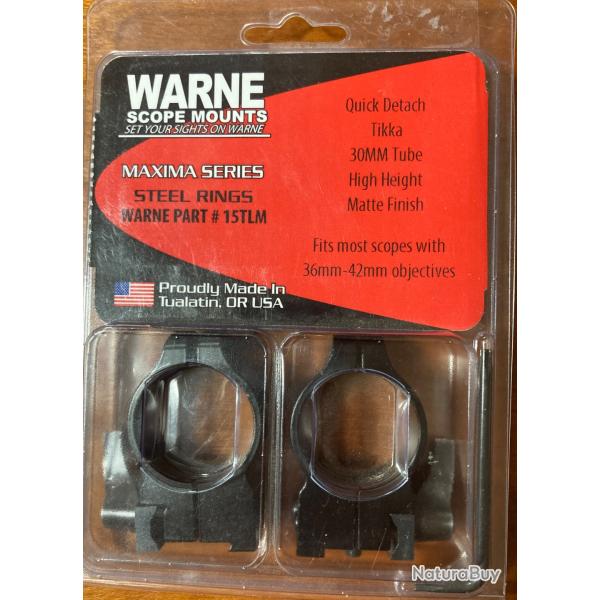 Colliers WARNE 15TLM 30mm d�tachables pour TIKKA T3/T3X