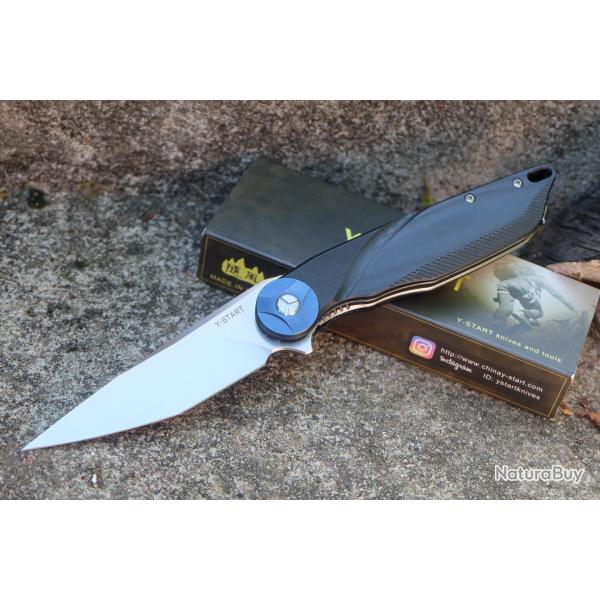 Couteau Y-Start Lame Acier D2 Two-Tone Tanto | Manche G10 Black Liner Lock Clip