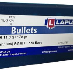 Lapua - 100 projectiles Cal .30 - 170 grs - FMJBT Lock Base - 4PL7086