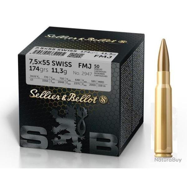 CARTOUCHES SELLIER BELLOT 7,5X55 SWISS FMJ X50