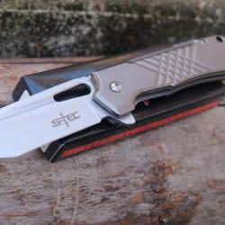 Couteau Semi Automatique S-TEC Tanto Lame en Acier 440 Manche Aluminium Linerlock Clip 1284