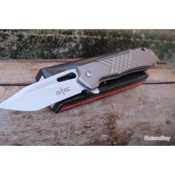 Couteau Semi Automatique S-TEC Tanto Lame en Acier 440 Manche Aluminium Linerlock Clip 1284
