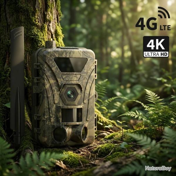 Cam�ra de Chasse 4G Connect�e au t�l�phone 4K - Vision Nocturne 100m et D�tection de Mouvement