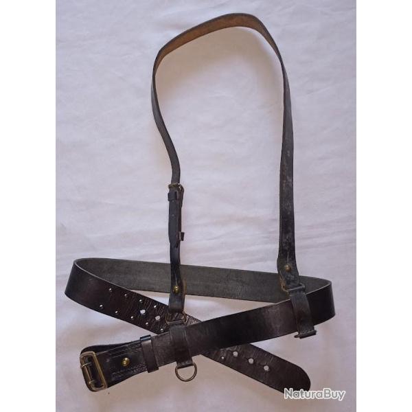 Ceinturon baudrier cuir vernis noir Gendarmerie vintage