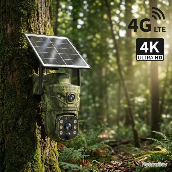 Cam�ra de Chasse 360� 4G Solaire Connect�e au T�l�phone Vision Nocturne 100m D�tection de Mouvement
