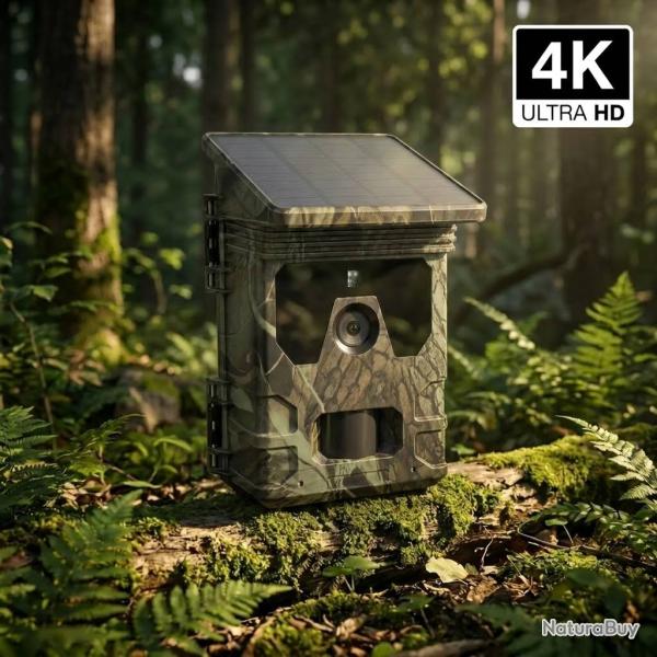 Cam�ra de Chasse Solaire 4K avec �cran LCD - Vision Nocturne 100m - Pi�ge Photo Autonome - IP65