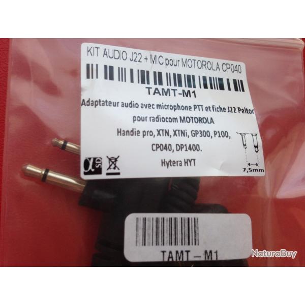 Kit Audio PTT microphone pour SORDIN / PELTOR COMTAC vers MOTOROLA et MIDLAND
