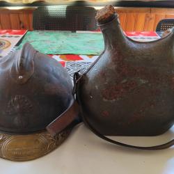 Lot casque et gourde WW 1