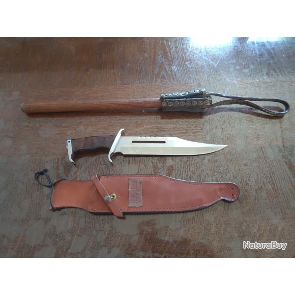 lot comprenant un couteau droit grande taille avec b�ton de police