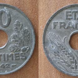 France 20 Centimes 1942 Piece Etat Francais Vichy