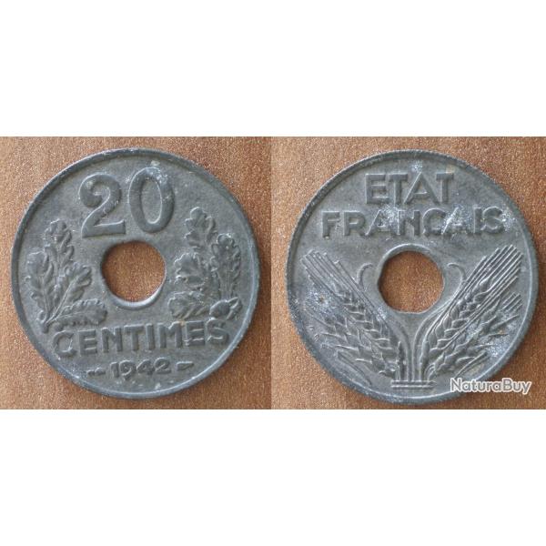 France 20 Centimes 1942 Piece Etat Francais Vichy