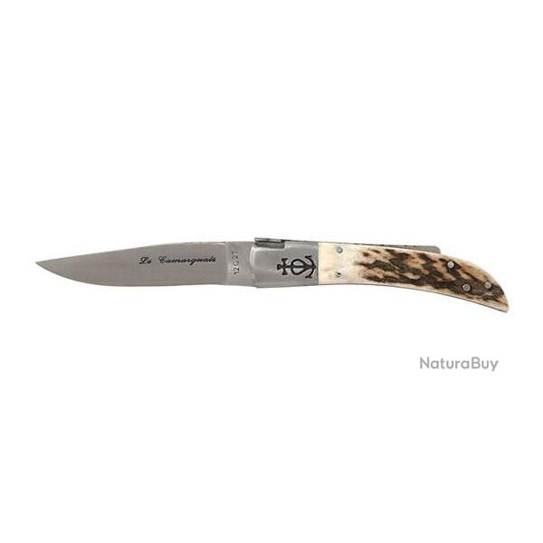 Couteau R�gional Le Camarguais N�12 Trident soud� Bois de Cerf Lame 105mm