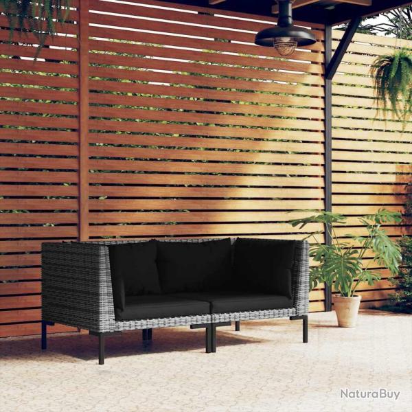 Canap�s de jardin 2 pcs avec coussins R�sine tress�e demi-ronde