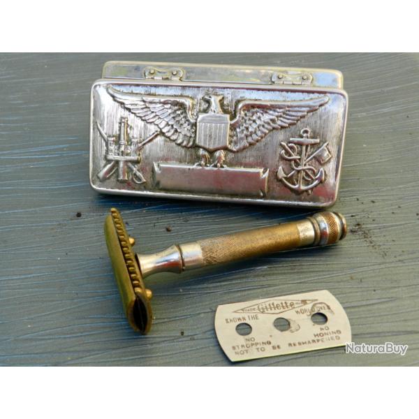 Rasoir de s�ret� Gillette ancien avec �tui m�tallique US Navy / US Army - d�but XXe si�cle