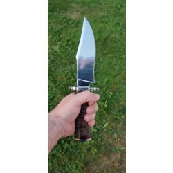 Couteau fixe Bowie - manche cuir empil&eacute; - &eacute;tui cuir inclus