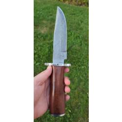 Couteau fixe Damas - manche bois massif - &eacute;tui cuir inclus
