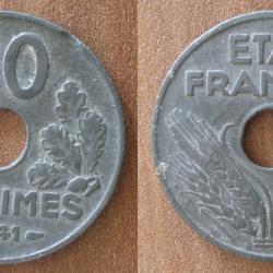 France 20 Centimes 1941 Piece Etat Francais Vichy