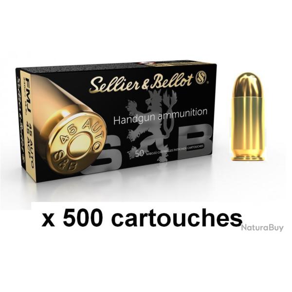 CARTOUCHES Sellier & Bellot 45 ACP 230GR FMJ 10 boites pour 500 munitions