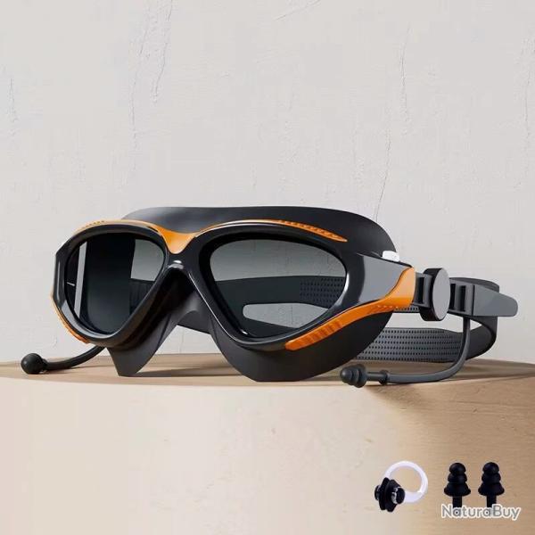 Lunettes de Natation Anti Bu�e HD Large Vision R�glables �tanches Piscine H/F Sport Noir/Orange