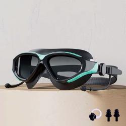 Lunettes de Natation Anti Bu&eacute;e HD Large Vision R&eacute;glables &Eacute;tanches Piscine H/F Sport Noir/Vert
