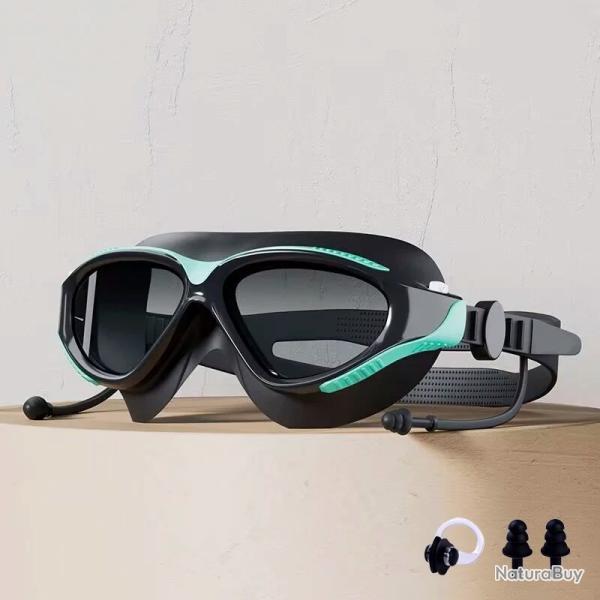 Lunettes de Natation Anti Bu�e HD Large Vision R�glables �tanches Piscine H/F Sport Noir/Vert