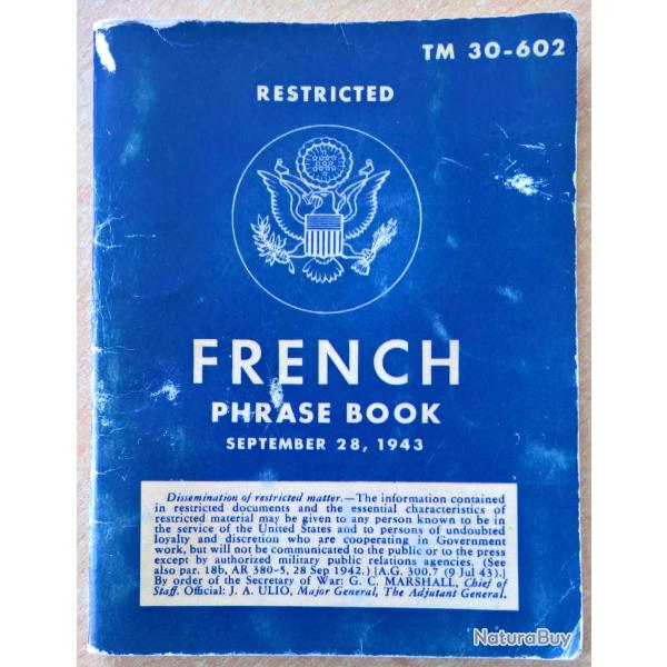 Repro livret FRENCH PHRASE BOOK US WW2