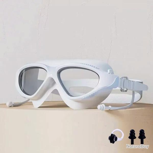 Lunettes de Natation Anti Bu�e HD Large Vision R�glables �tanches Piscine H/F Sport Blanc
