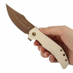 Couteau Tenable Orion Lame Acier Nitro-V Clip Point Manche G10 Ivory Liner Lock Flipper B1089C5