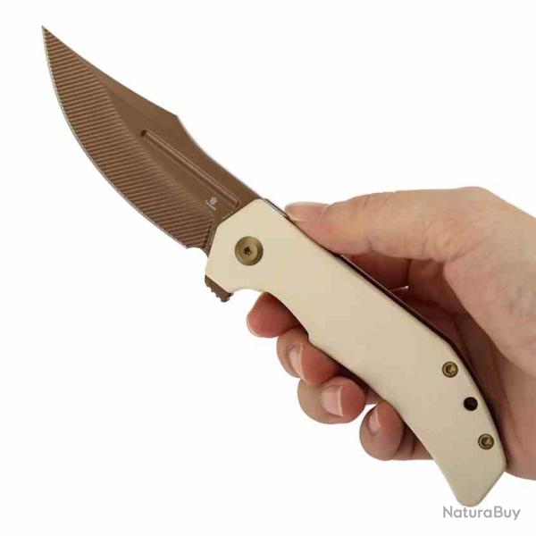 Couteau Tenable Orion Lame Acier Nitro-V Clip Point Manche G10 Ivory Liner Lock Flipper B1089C5