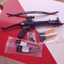 Pistolet arbalete COBRA CF-101 80lbs (36kg) avec laser GAMO 2 cordes neuves et 10 traits alu en TBE