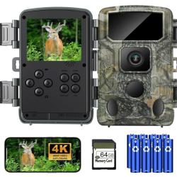 Cam&eacute;ra de Chasse WiFi 4K 64MP avec Carte SD 64 Go Vision Infrarouge D&eacute;clenchement Ultra Rapide