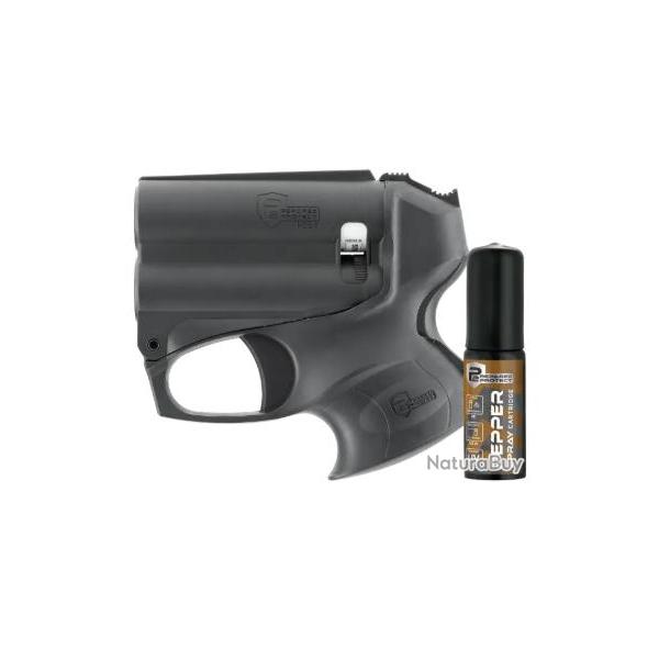 Pistolet de d�fense PGS II black P2P avec lampe 200 lumens int�gr� et bombe au poivre