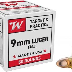 Wahoo Cat B ! WINCHESTER FMJ 9mm Luger / 9 x 19 / 9 mm para 124 GRS 10 boites de 50 munitions