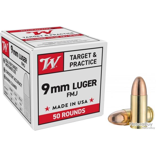 Wahoo Cat B ! WINCHESTER FMJ 9mm Luger / 9 x 19 / 9 mm para 124 GRS 10 boites de 50 munitions
