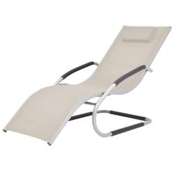 Chaise longue avec oreiller Aluminium et textil&egrave;ne Cr&egrave;me