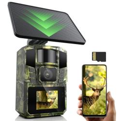 Cam&eacute;ra de Chasse Solaire WiFi 4K 48MP - Vision Nocturne - Batterie 5200 mAh - Carte SD 64 Go