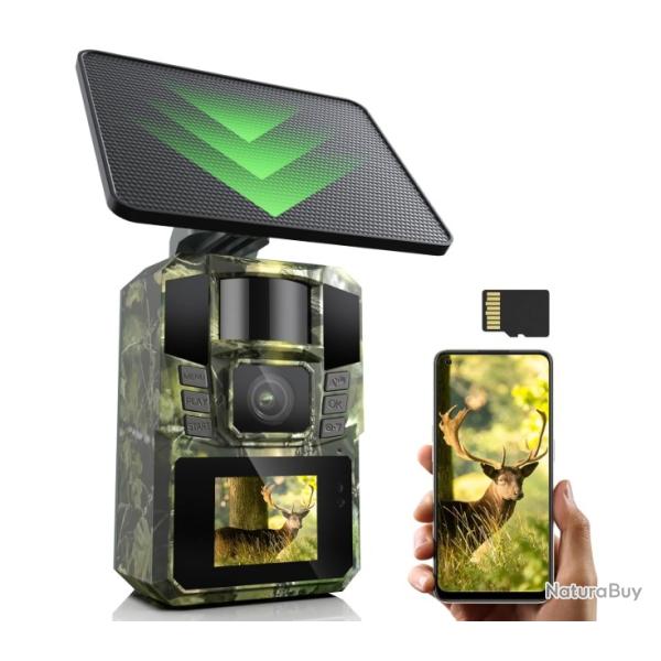 Cam�ra de Chasse Solaire WiFi 4K 48MP - Vision Nocturne - Batterie 5200 mAh - Carte SD 64 Go