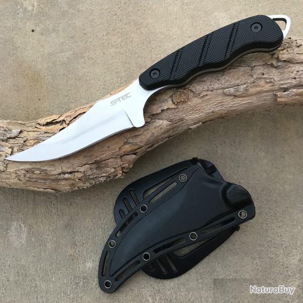 Couteau Skinner Survie S-TEC Lame Acier Inox Manche Black G10 Gaine Nylon 5139
