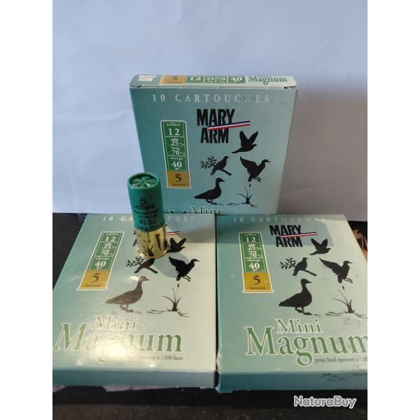 LOT de 3 bo�tes de 10 cartouches CAL 12 / 70 MINI MAGNUM MARY ARM pb 5