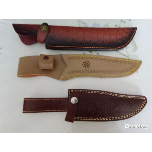 Lots 3 �tuis couteaux lames fixe