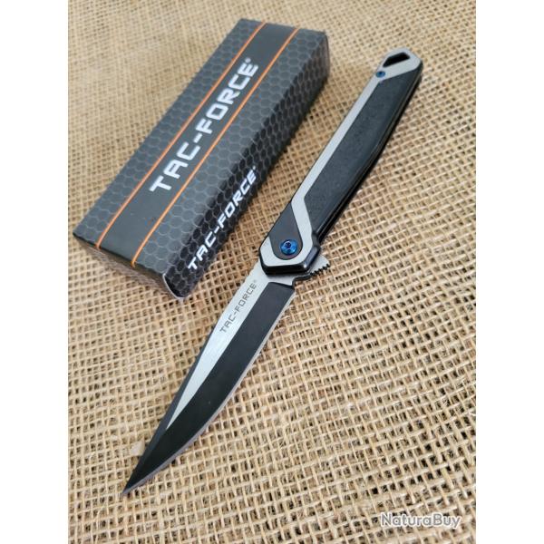 Couteau Tac Force Semi Automatique Lame Acier 3Cr13MoV Manche Plaquettes Stainless Framelock 019BS