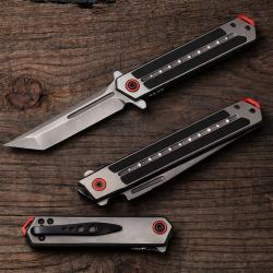 Couteau Elitedge Grey Ghostline Lame Acier 440C Tanto Manche Black G10 & Acier Linerlock 31GYRT