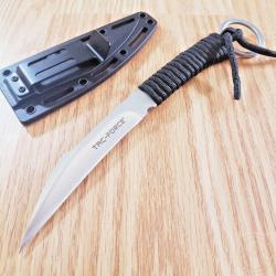 Couteau Griffe Tac Force Karambit Krav Maga Lame Acier 3CR13 Manche Corde Etui Nylon 022BK