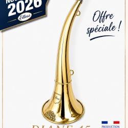 Trompe Ronde Cintr&eacute;e Pavillon 45 cm polie "DIANE 45 ELLESS" - Embout Magnum  - NOUVEAUTE 2026